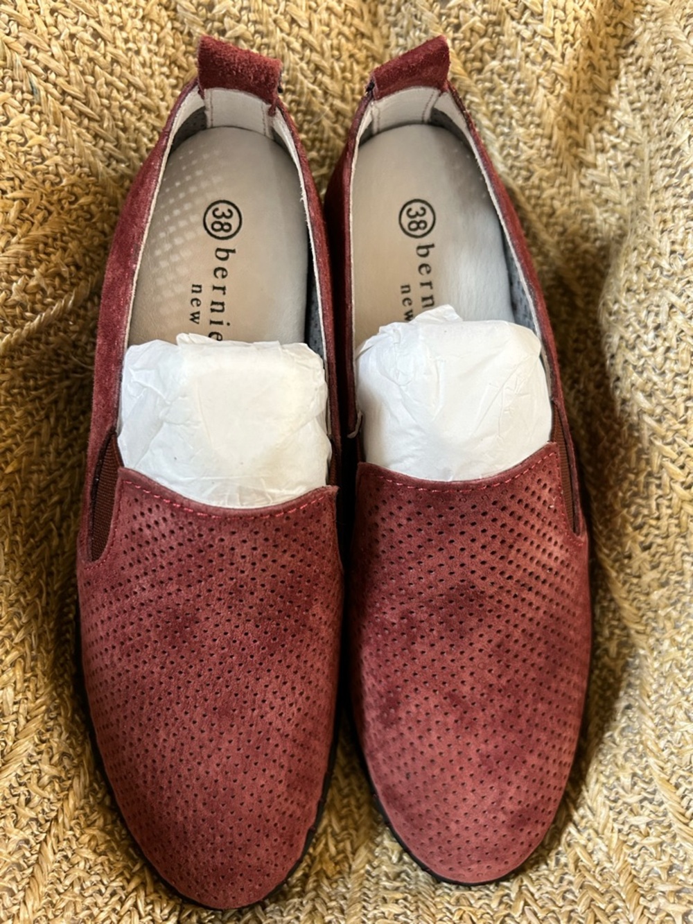 bernie mev. Women's Burgundy Perforated Suede Slip-On Flats